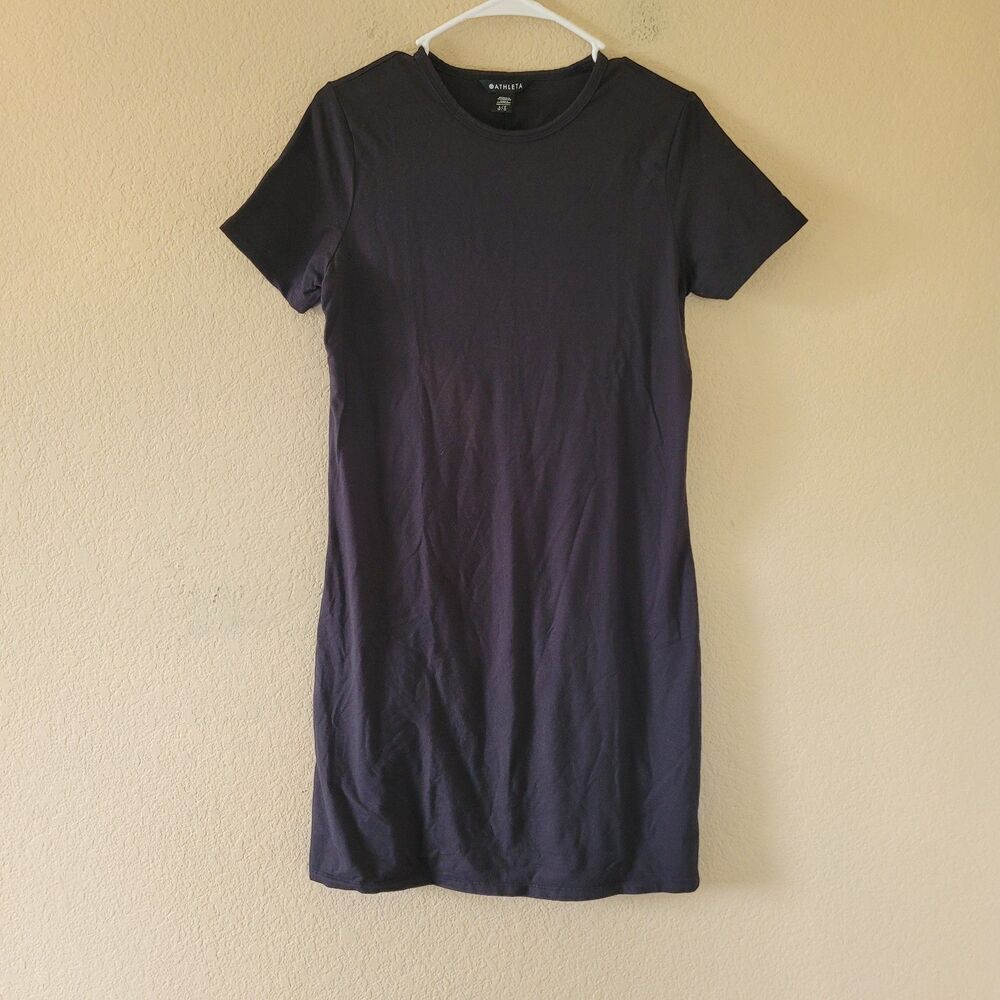 Athleta Black Signature Rib Tee Mini Dress Womens Sz Large Supima Cotton Casual
